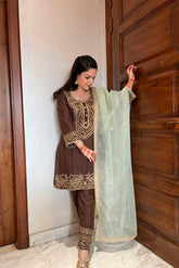 Brown Suit With Aari Work